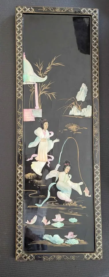 Beautiful Vintage Chinese Black Lacquer Wall Art Panels image indicator(3)