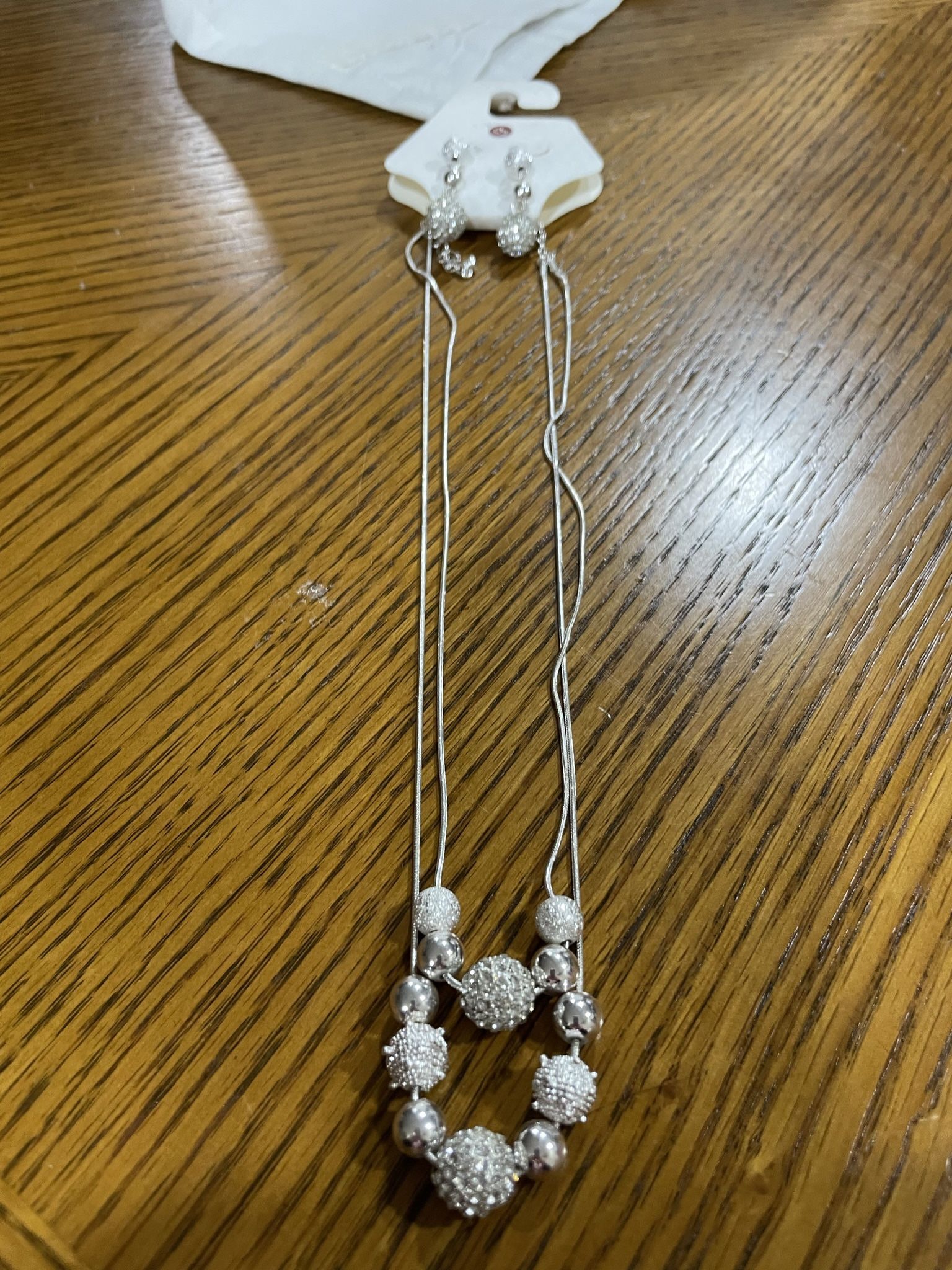 DB Double Strand Silver Necklace With Earrings