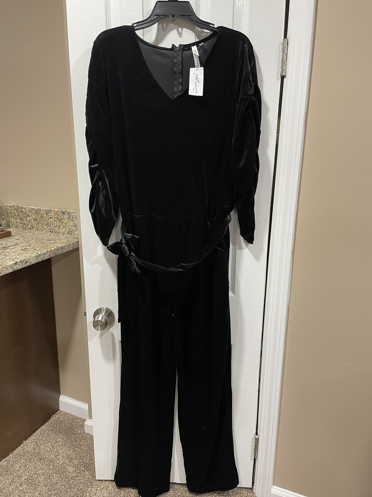 NY Collection- Jet Black Velvet Jumpsuit