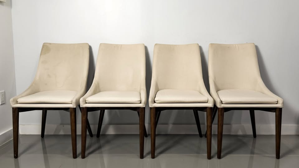 4 Cream Upholstered Dining Chairs – Comfortable & Neutral
