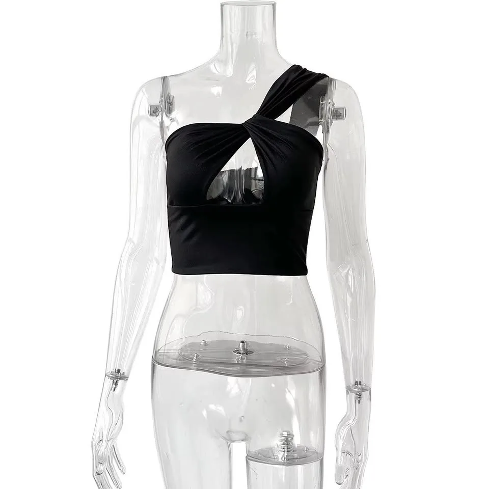 One Shoulder Hollow Out Crop Top Sz S image indicator(4)