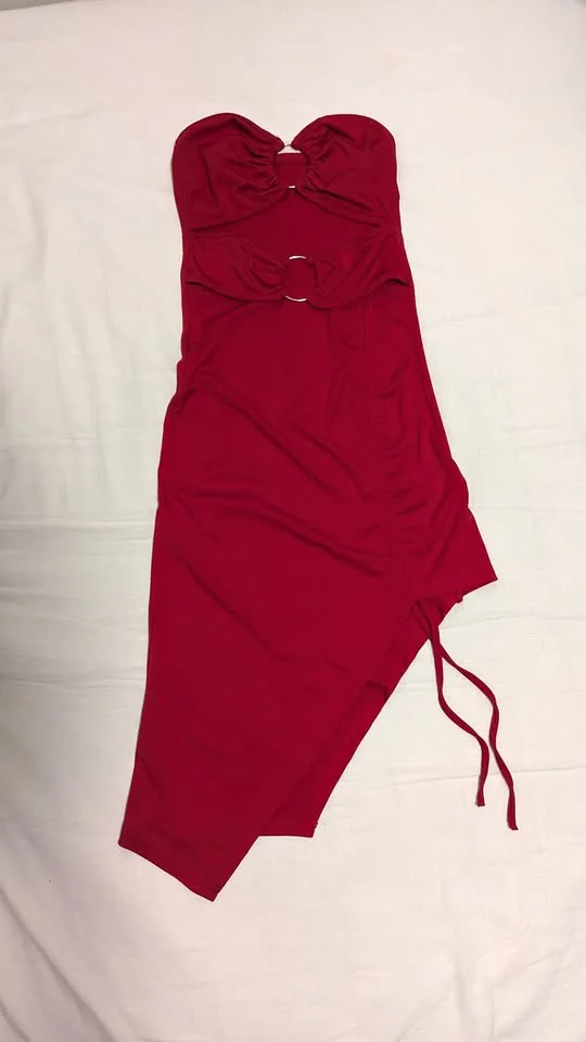 Strapless Drawstring Hollow Out Bodycon Dress Sz S