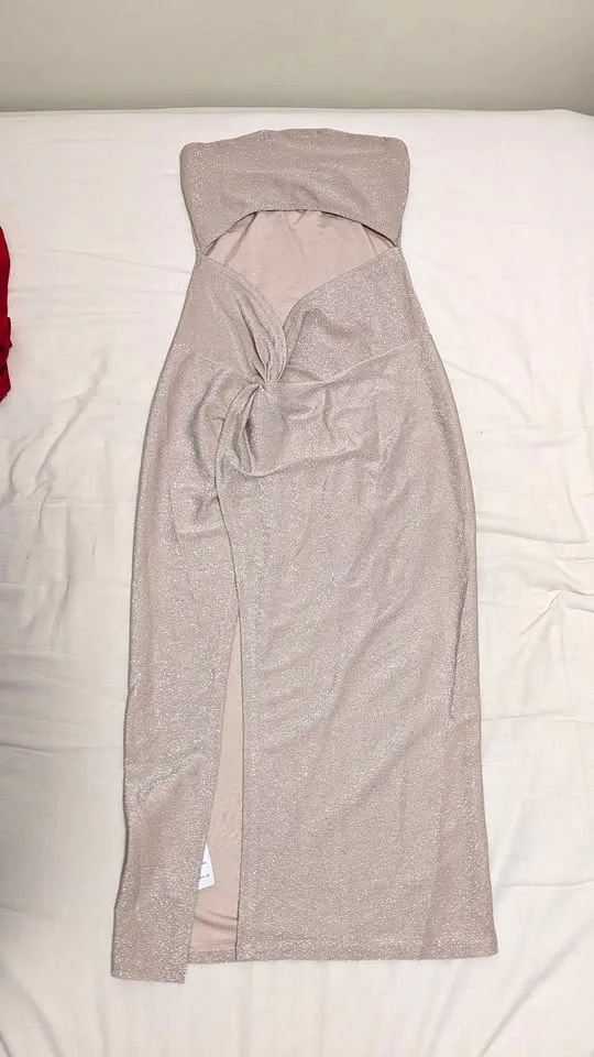 Strapless Cut Out High Slit Bodycon Dress Sz S