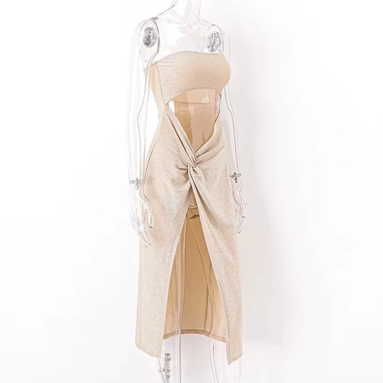 Strapless Cut Out High Slit Bodycon Dress Sz S image indicator(4)