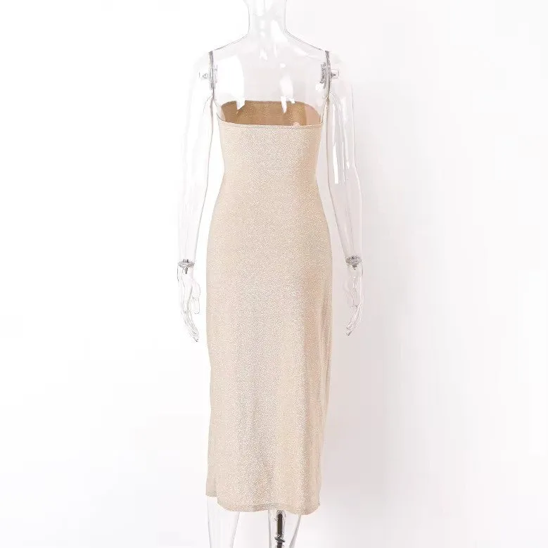 Strapless Cut Out High Slit Bodycon Dress Sz S image indicator(5)