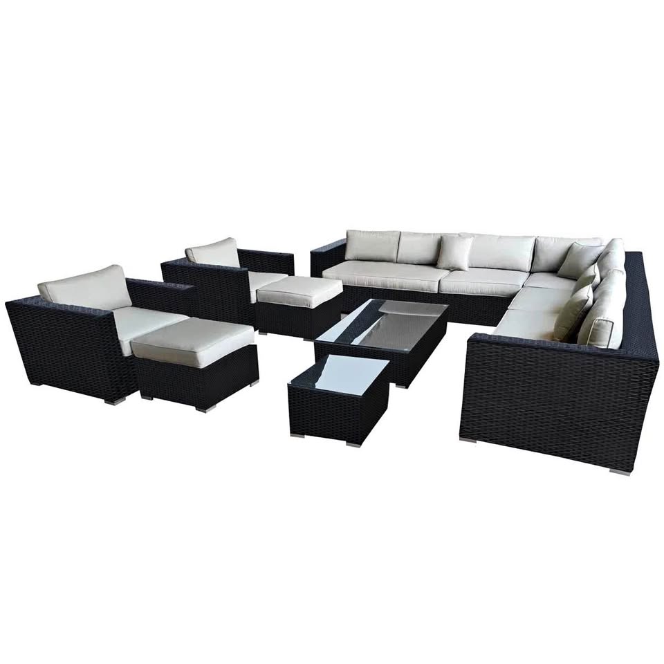 9-Person Wicker Patio Sectional Sofa Set with Cushions