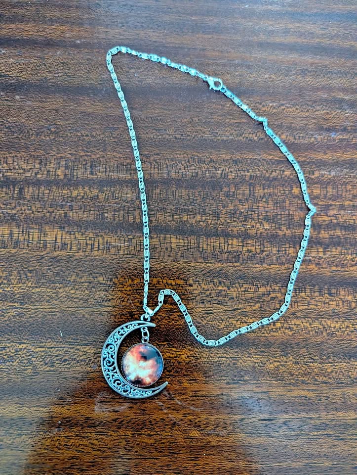 Celestial Moon Pendant Necklace - Silver Tone