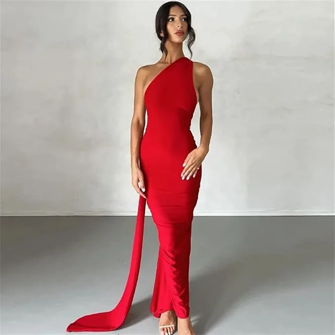 One Shoulder Backless Scarf Loop Ruched Sexy Maxi Dress Sz S image indicator(2)