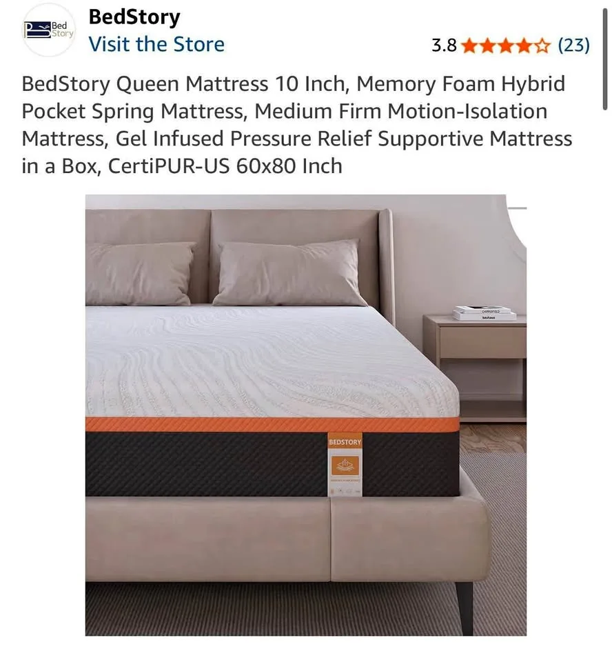 Queen Size Mattress (10”) + Metal Bed Frame (16”)