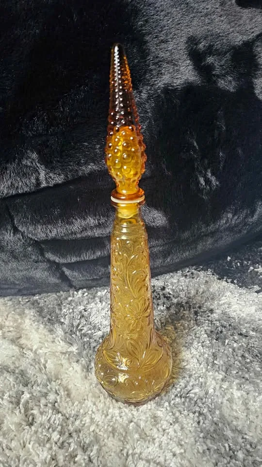 Vintage Empoli Rossini Genie Bottle Amber MCM 22" Italy image indicator(6)