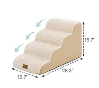 COZY KISS Dog/Cat Stairs 15.7" with High Density Foam, Beige 🥕 image indicator(4)