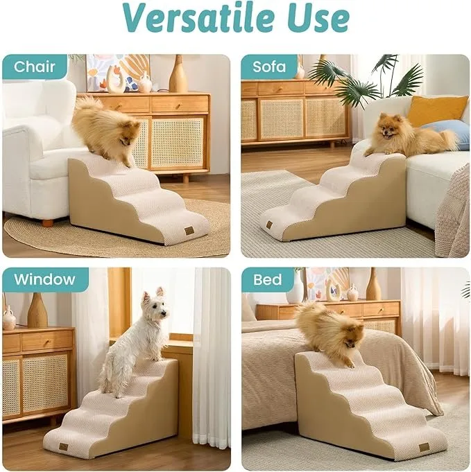 COZY KISS Dog/Cat Stairs 15.7" with High Density Foam, Beige 🥕 image indicator(7)