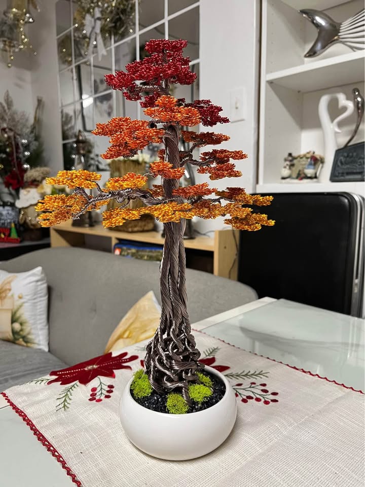Handmade Aluminum Wire Bonsai Tree -Autumn Color- - photo 2