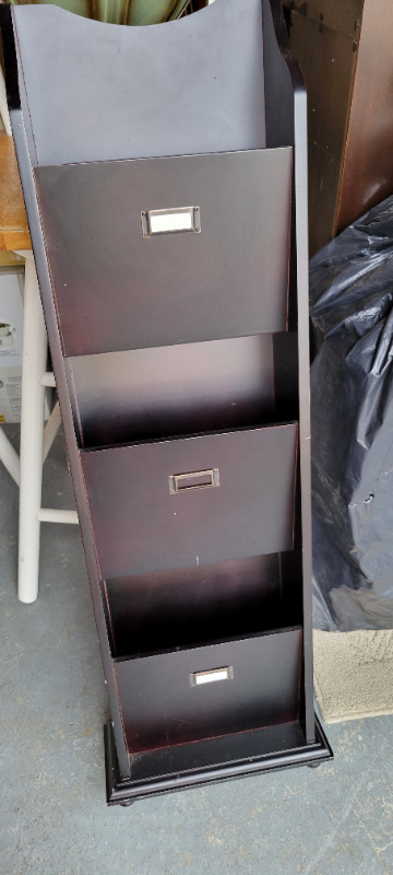 Magazine holders, rack. Wood, purchased from HomeSense