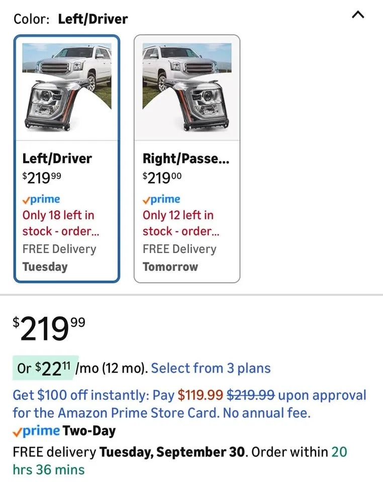 GMC Yukon Headlight Assembly 2015-2020 Left Driver Side image indicator(2)