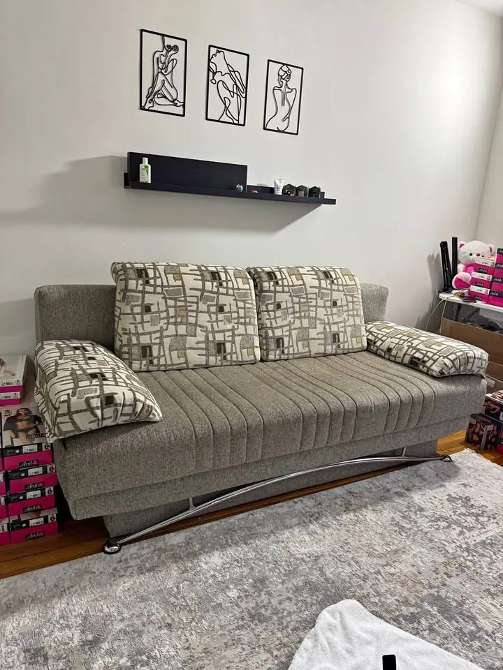 Grey sleeper sofa couch thumbnail