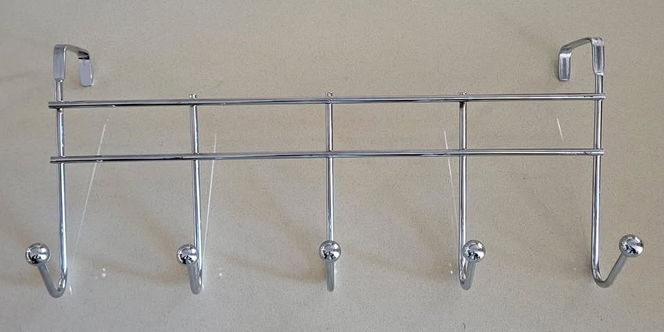Chrome Over the Door Hook Rack – 5 Hooks for Coats