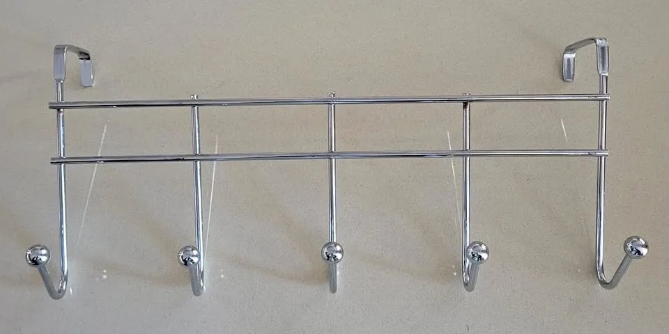 Chrome Over the Door Hook Rack – 5 Hooks for Coats thumbnail