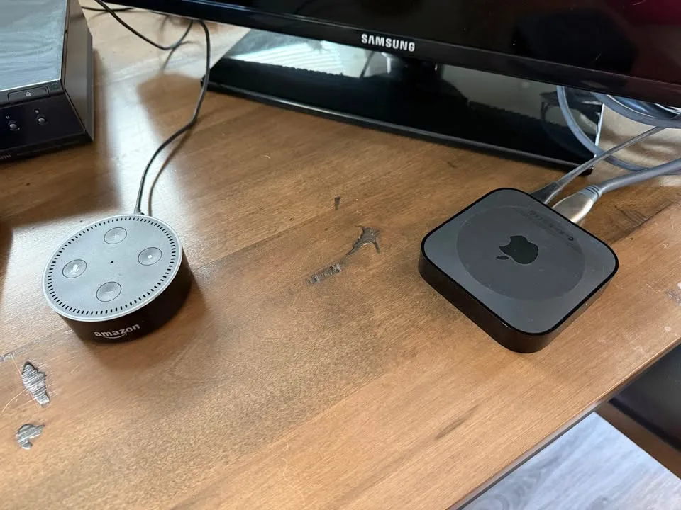 Samsung 27" TV Sony Bluray Amazon Echo and Apple TV image indicator(7)