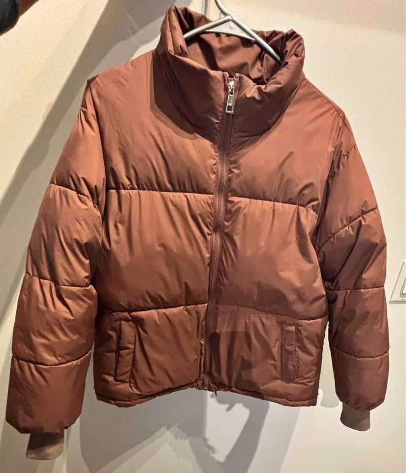 Brick Reddish-Brown Puffer Jacket (Size M / Oversized Fit for S)