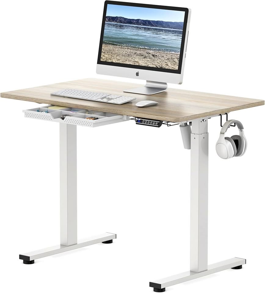 SHW Electric Height Adjustable Standing Desk - Maple