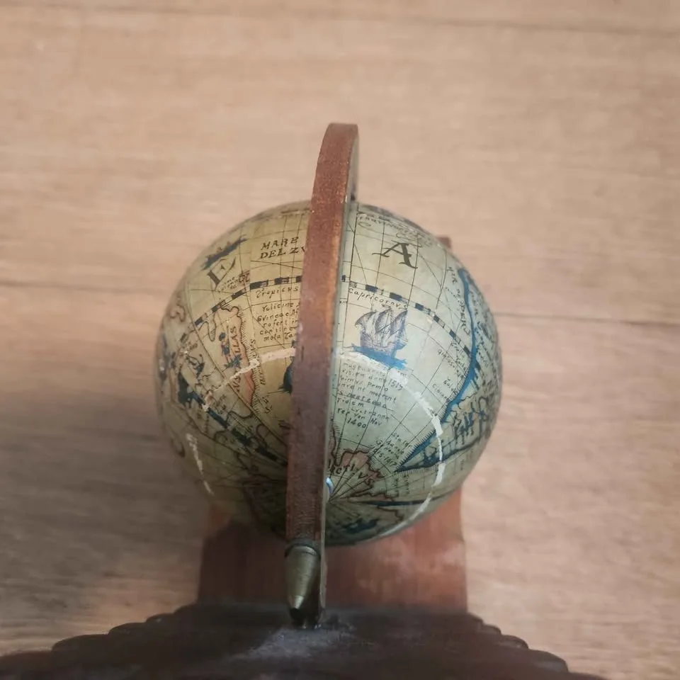 Small globe mounted on wood image indicator(2)