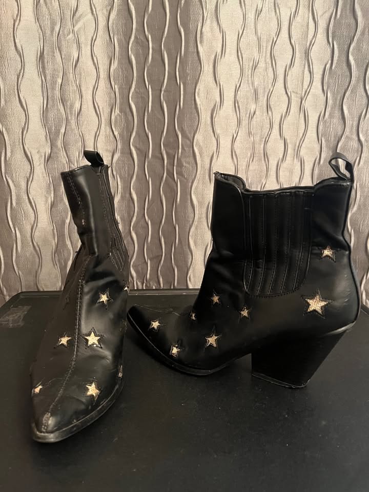 Wedged Star Embroidered Leather Booties (sz-5.5) - photo 2