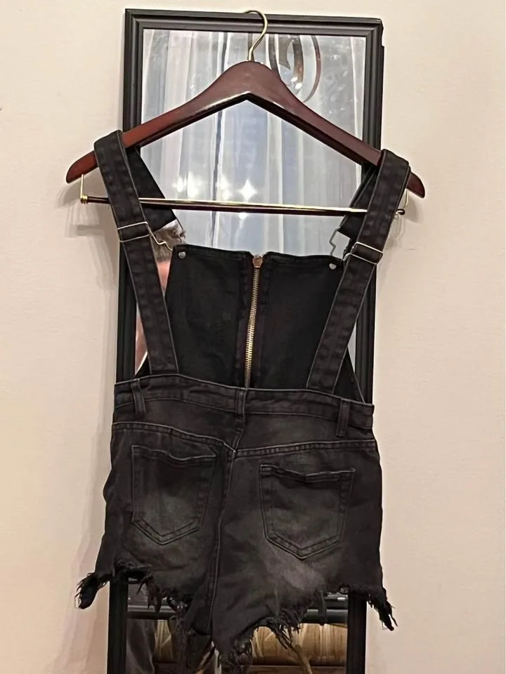 UNIF Black Denim Shorts Overalls (sz-XS) image indicator(2)
