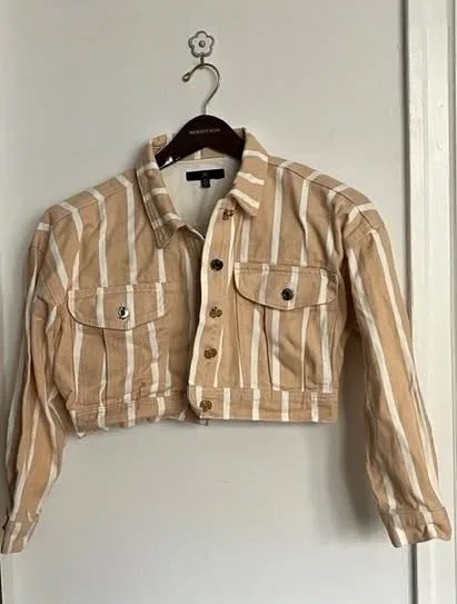 Cropped Striped Tan Denim Jacket (sz-0) thumbnail