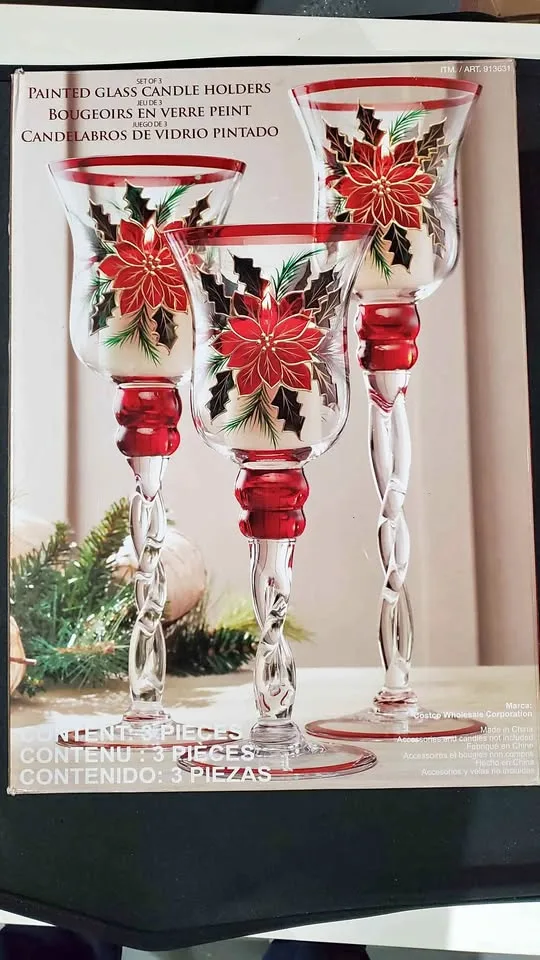 Painted glass candle holder set of 3 (Costco) brand new thumbnail