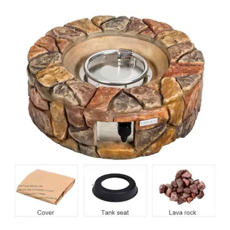 PatioJoy 28" Propane Gas Fire Pit – Stone Brown – Brand New image indicator(6)
