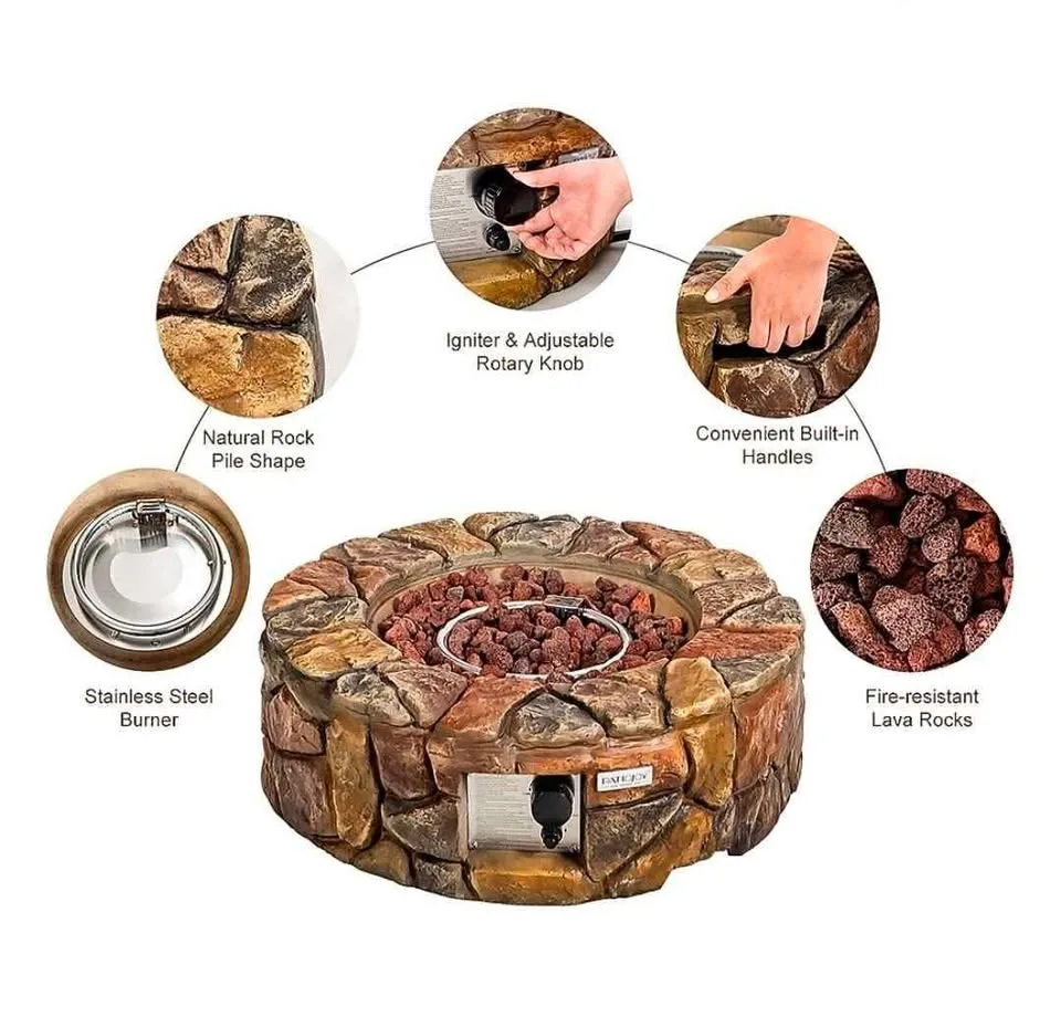PatioJoy 28" Propane Gas Fire Pit – Stone Brown – Brand New image indicator(8)