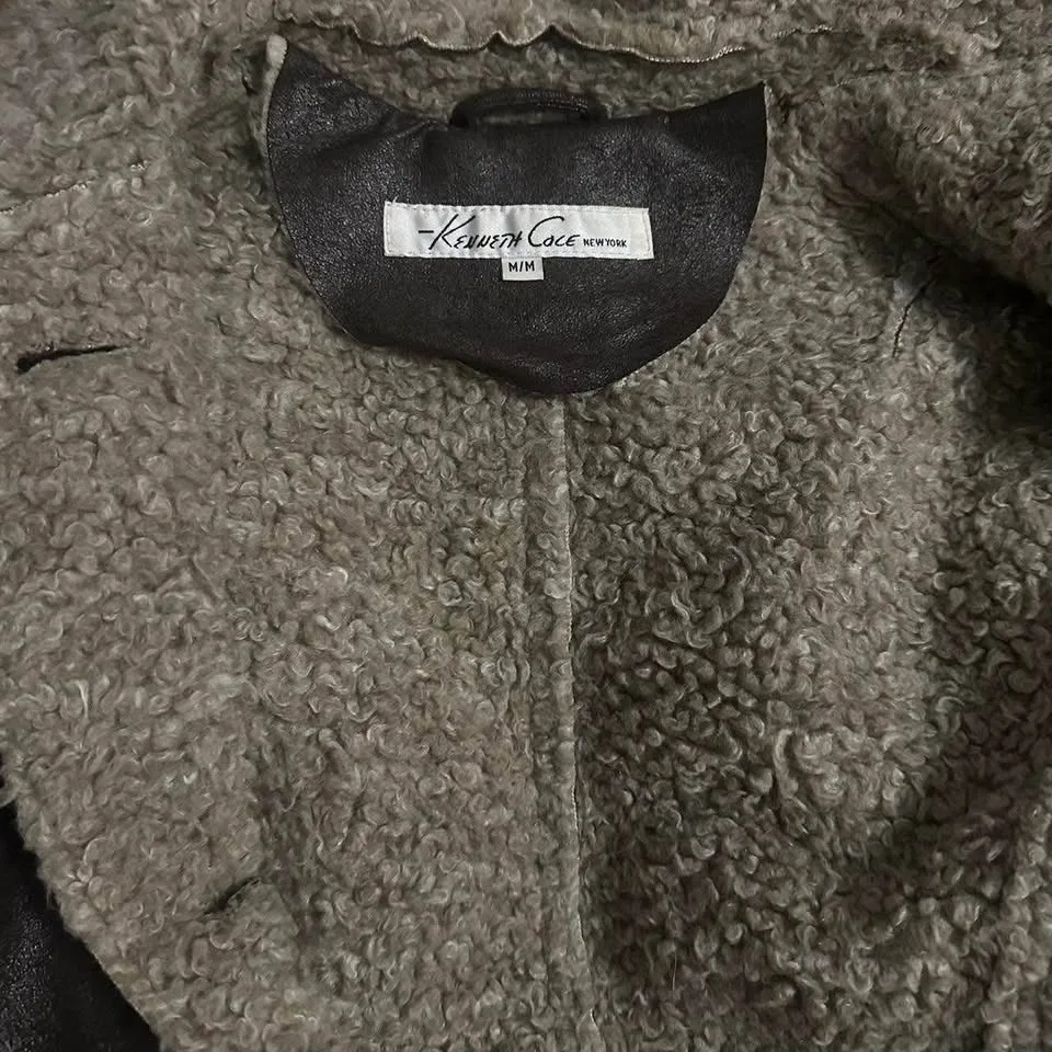 Vintage Brown Faux Leather Sherpa Trim Trench image indicator(9)