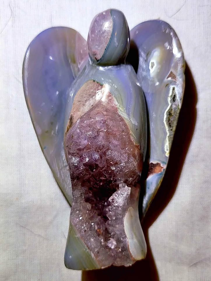 Blue Agate Angel with Amethyst Druze