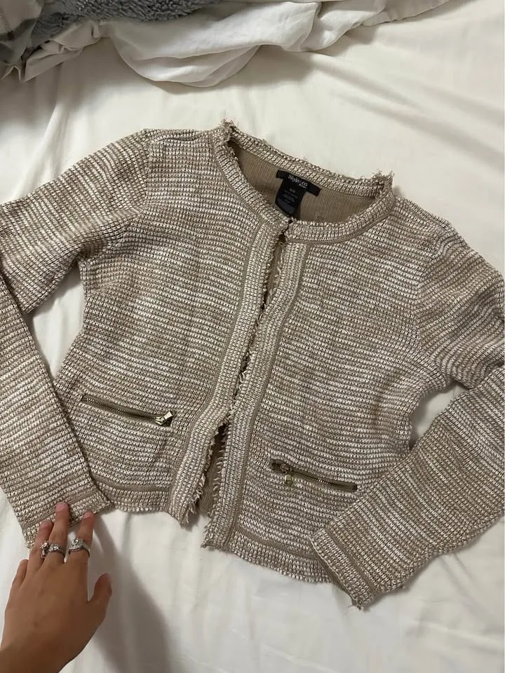 Tweed Beige & White Button-Up Sweater image indicator(2)