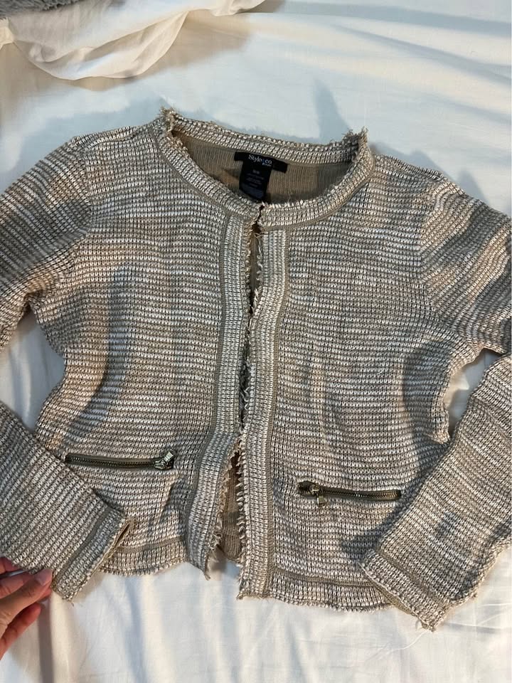 Tweed Beige & White Button-Up Sweater - photo 5