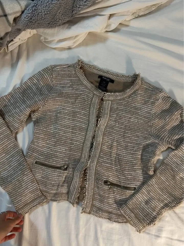 Tweed Beige & White Button-Up Sweater image indicator(6)