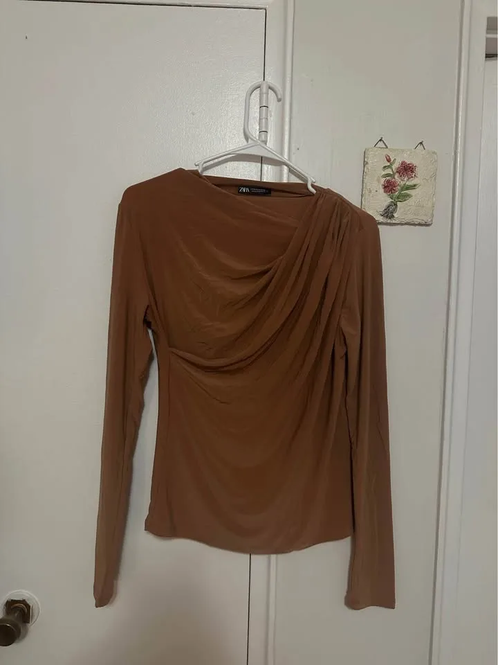 Zara Brown Wrap Top image indicator(2)