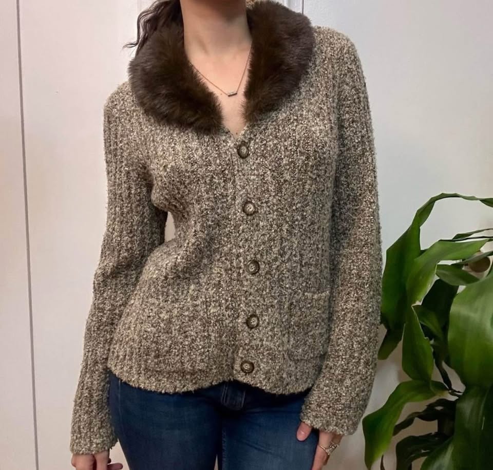 Fur Trim Knit Cardigan - photo 2