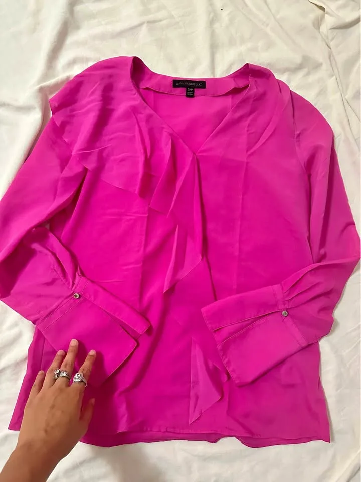 Banana Republic Pink Ruffle Blouse thumbnail