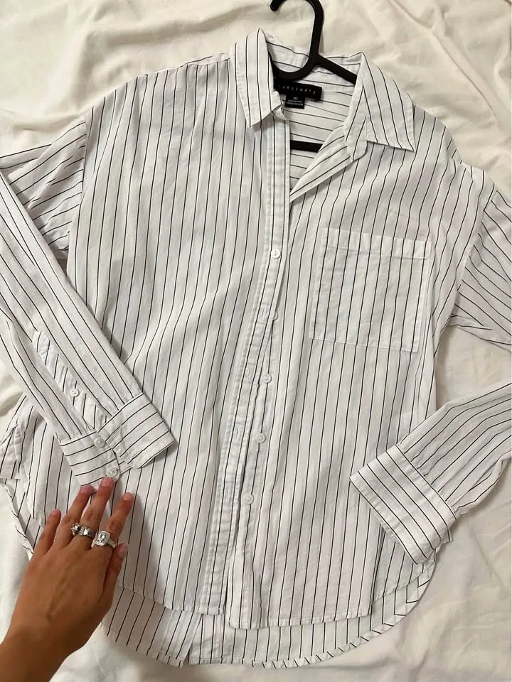 Sanctuary White Striped Preppy Button Up Blouse thumbnail