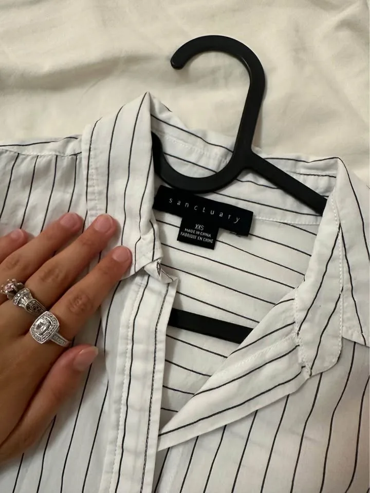 Sanctuary White Striped Preppy Button Up Blouse image indicator(2)