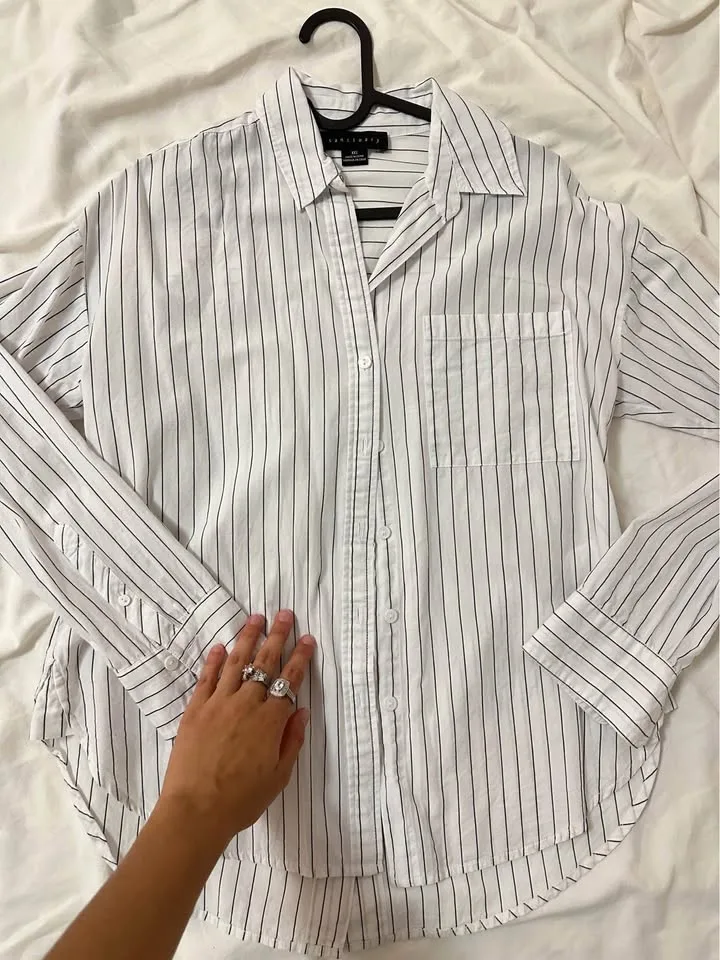 Sanctuary White Striped Preppy Button Up Blouse image indicator(3)