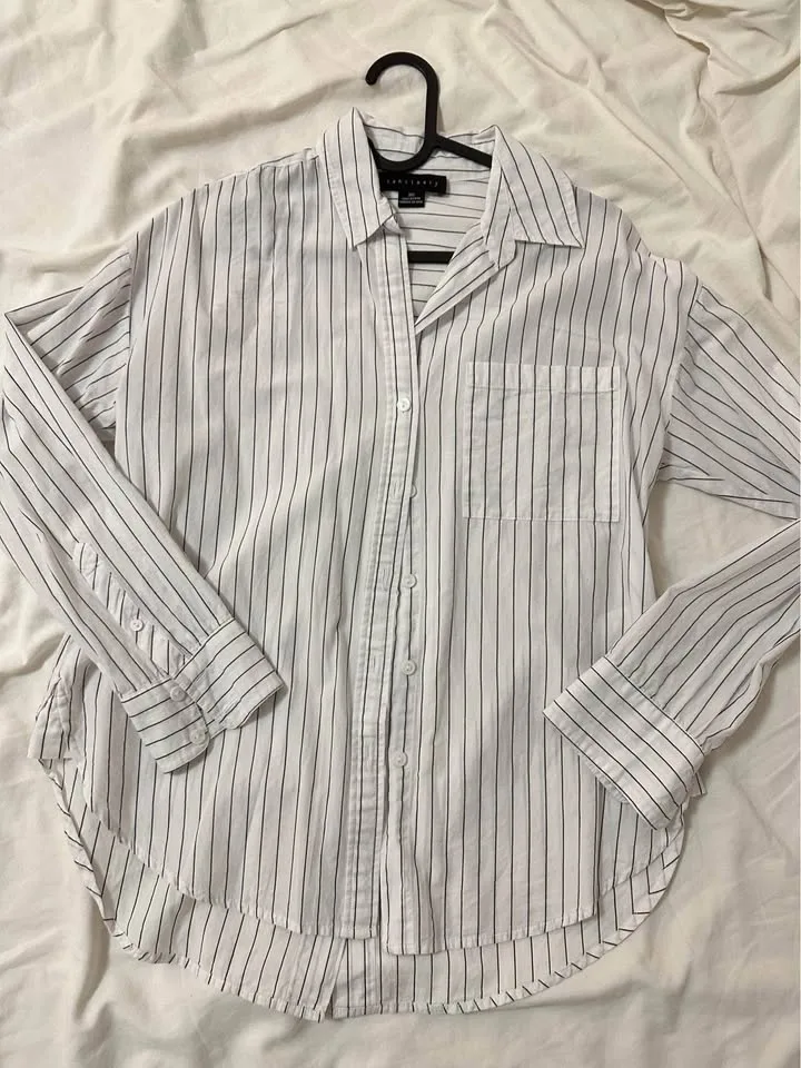 Sanctuary White Striped Preppy Button Up Blouse image indicator(4)