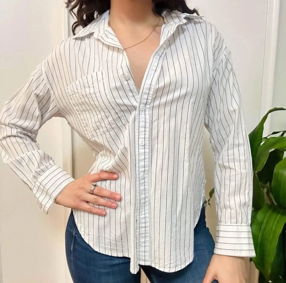 Sanctuary White Striped Preppy Button Up Blouse image indicator(5)