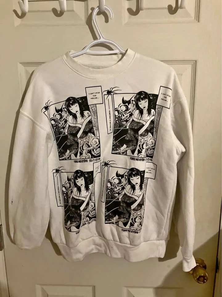 Bershka Yoru No Kyofu Graphic Sweatshirt Sweater XS thumbnail