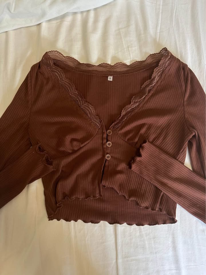 Brown Lace Long Sleeve Blouse - photo 2