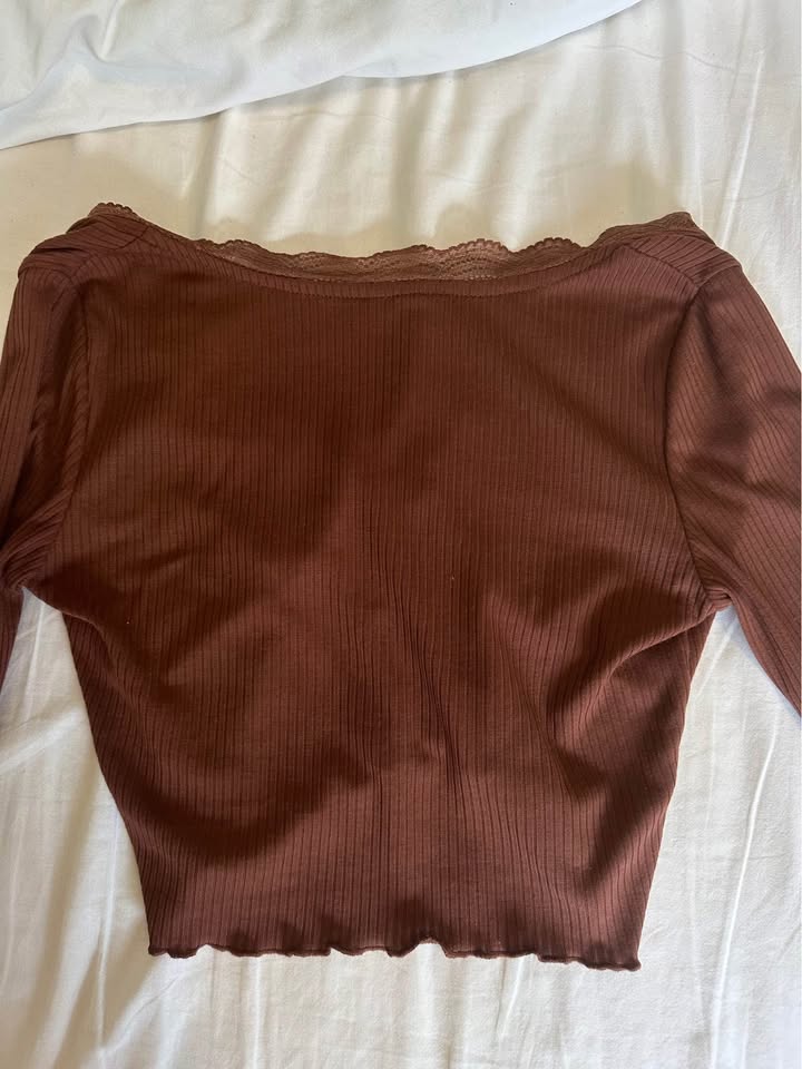Brown Lace Long Sleeve Blouse - photo 3