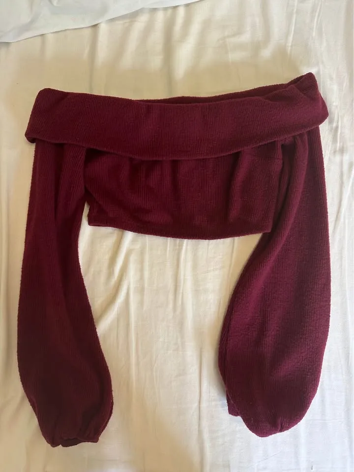 Burgundy Off Shoulder Sweater Top image indicator(2)