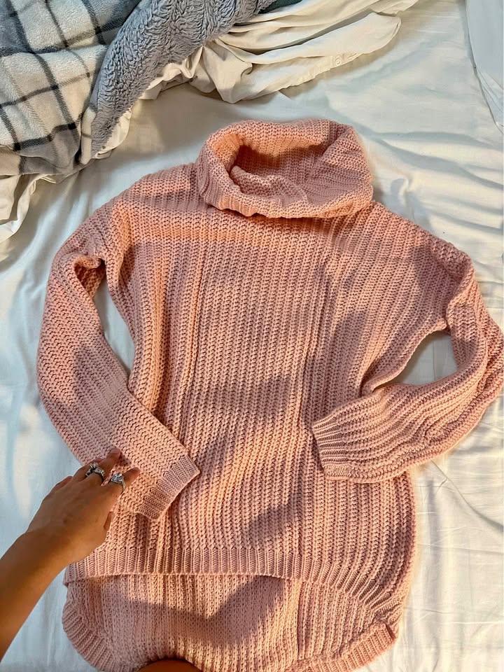 Chunky Pink Turtleneck Sweater
